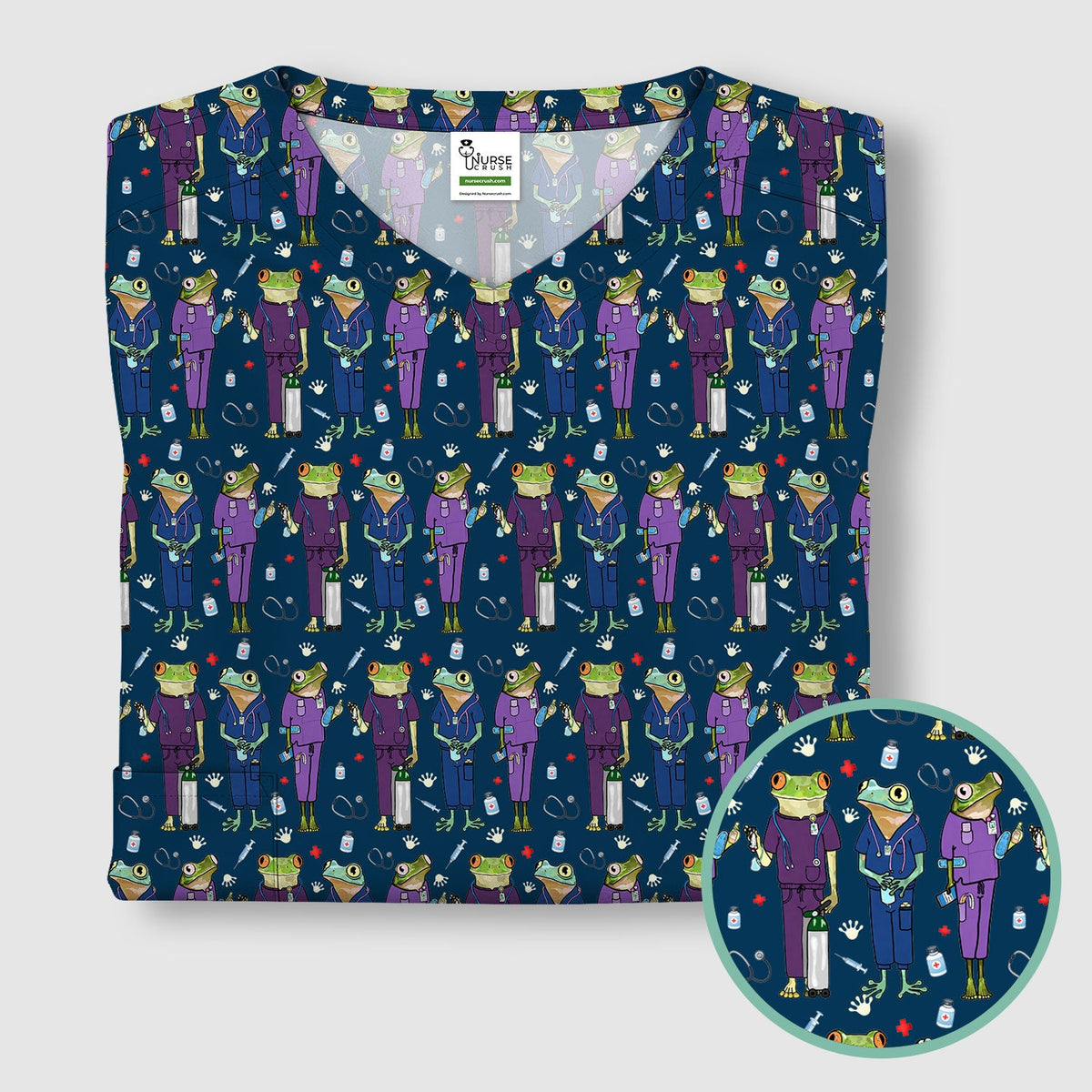 Frog Print Nurse Scrub Top