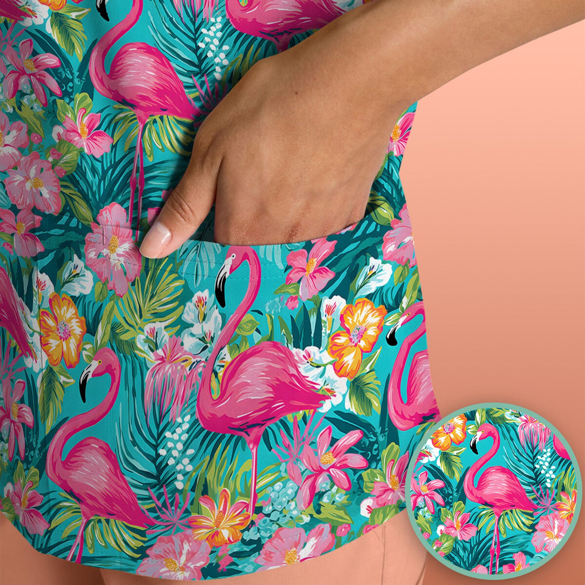 Tropical Flamingo Floral Nurse Scrub Top
