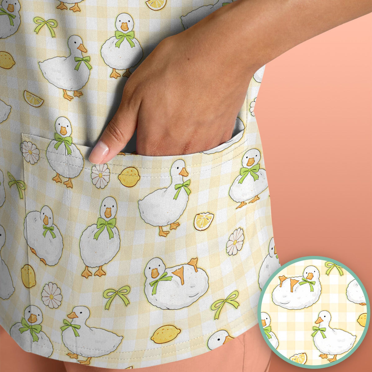 Adorable Ducks Lemon Daisy Nurse Scrub Top