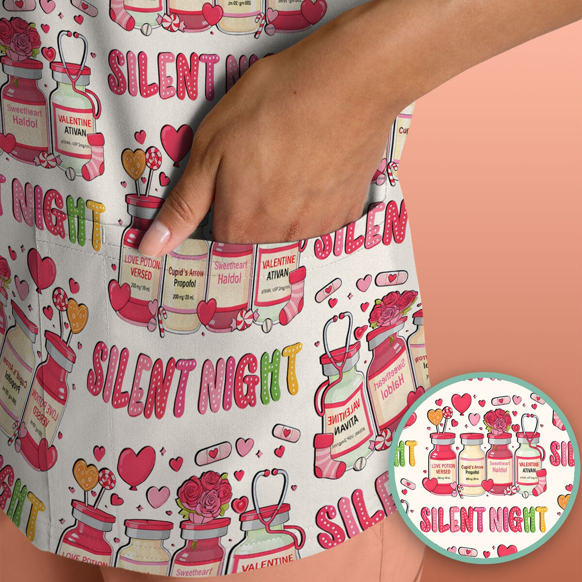 Valentine Silent Night Love Nurse Scrub Top