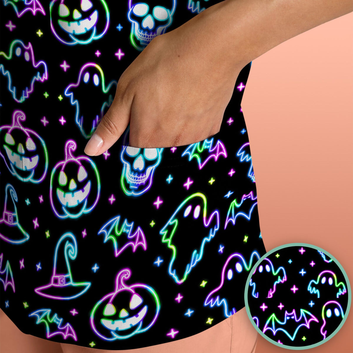Pumpkin Skull Spooky Nurse Scrub Top
