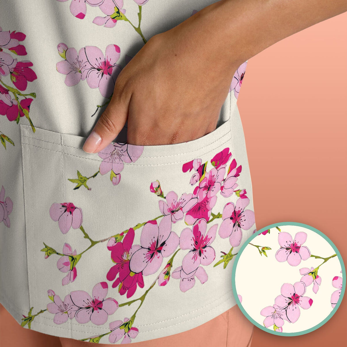 Elegant Cherry Blossom Nurse Scrub Top