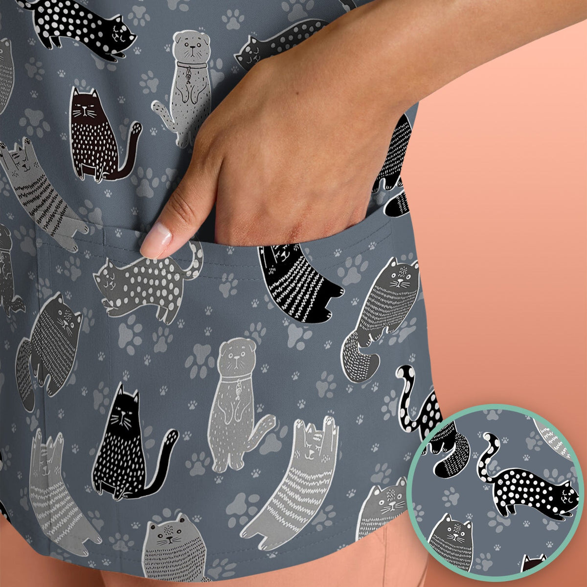 Cat Paw Print Nurse Scrub Top