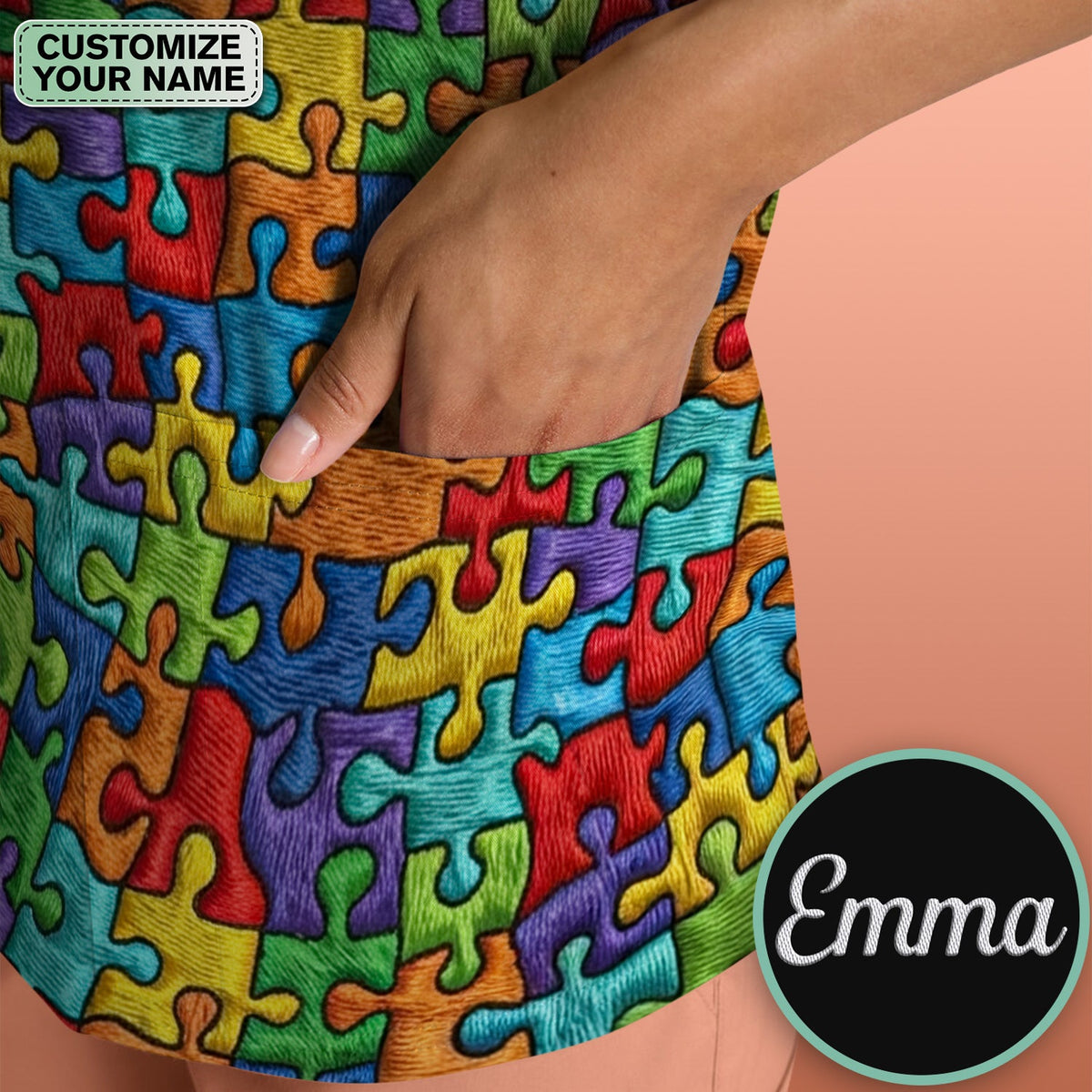 Personalized Autism Puzzle One Day At A Time Nurse Scrub Top