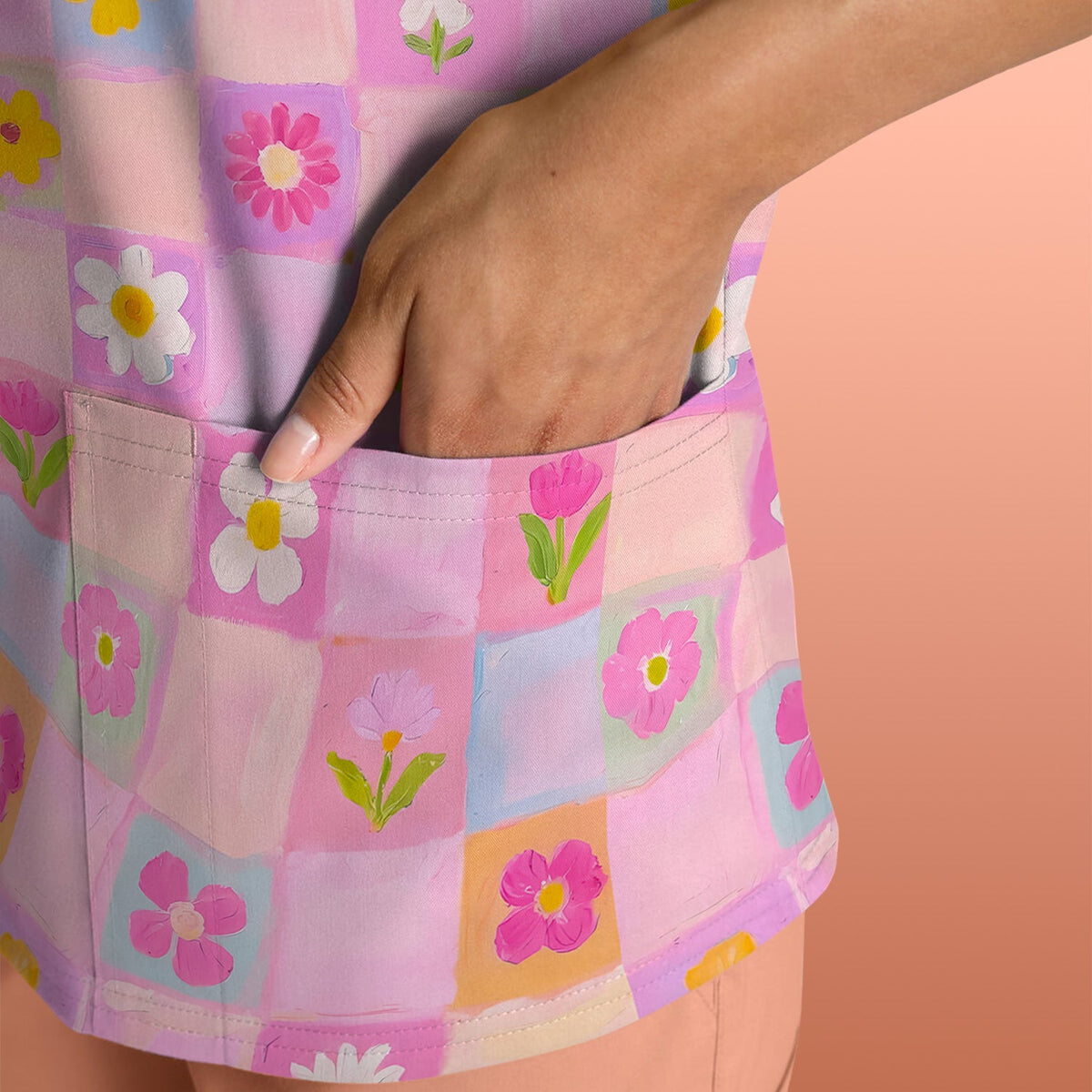 Colorful Mixed Flowers Nurse Scrub Top