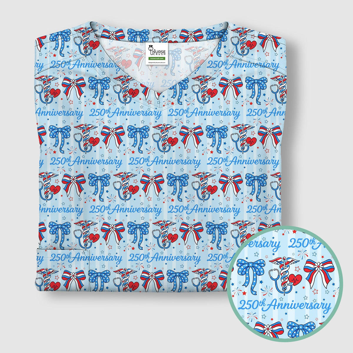 250th Anniversary Nurse Ribbon Heart Scrub Top