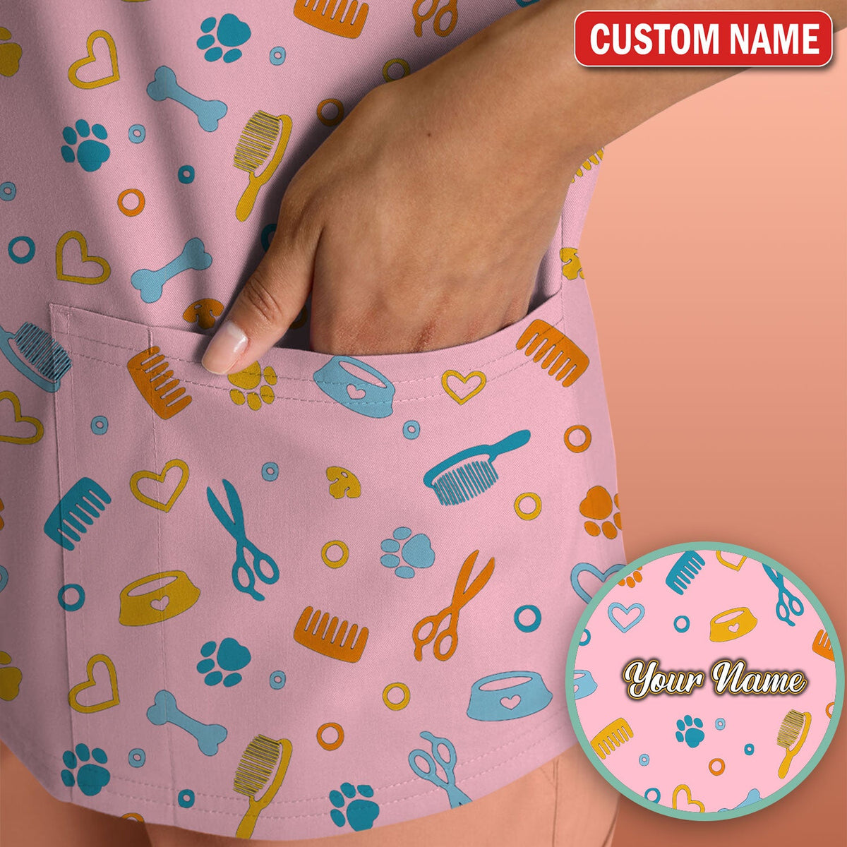 Personalized Dog Cat Grooming Nurse Scrub Top