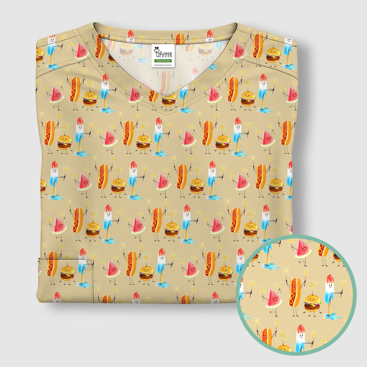 Summer Food Icons Nurse Scrub Top