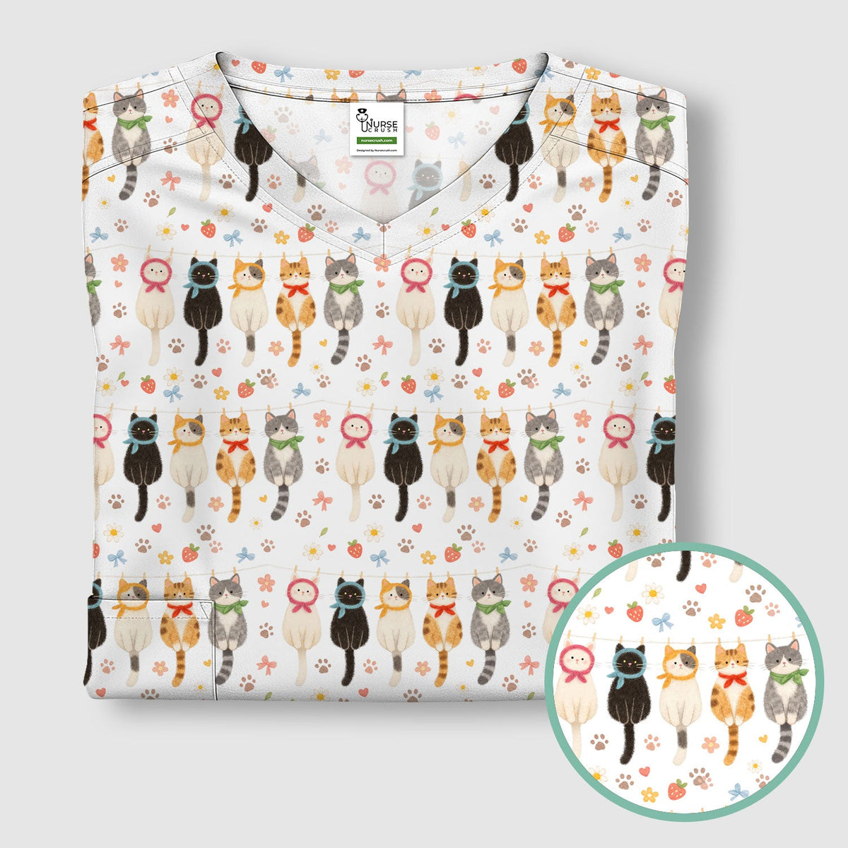 Cat Clothesline Nurse Scrub Top