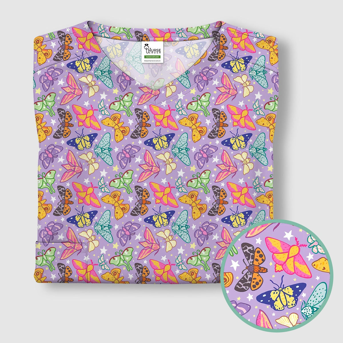 Colorful Butterfly Moth Garden Nurse Scrub Top