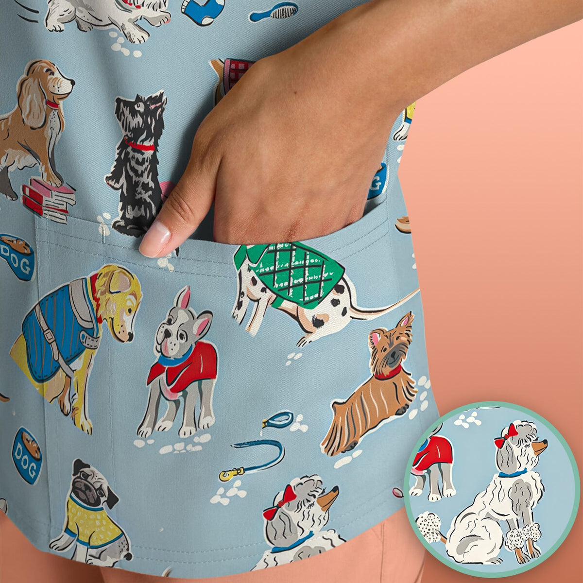 Dog Sweater Playing Ball Nurse Scrub Top