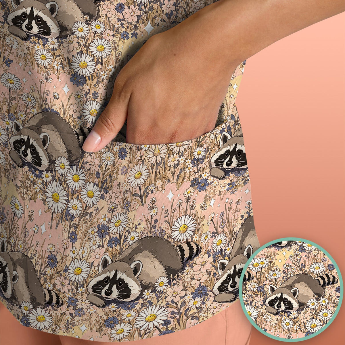 Raccoon Wildflower Meadow Nurse Scrub Top