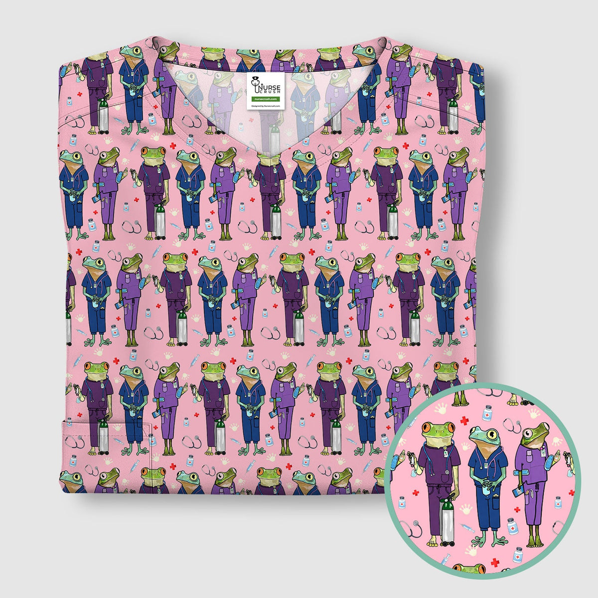 Frog Print Nurse Scrub Top