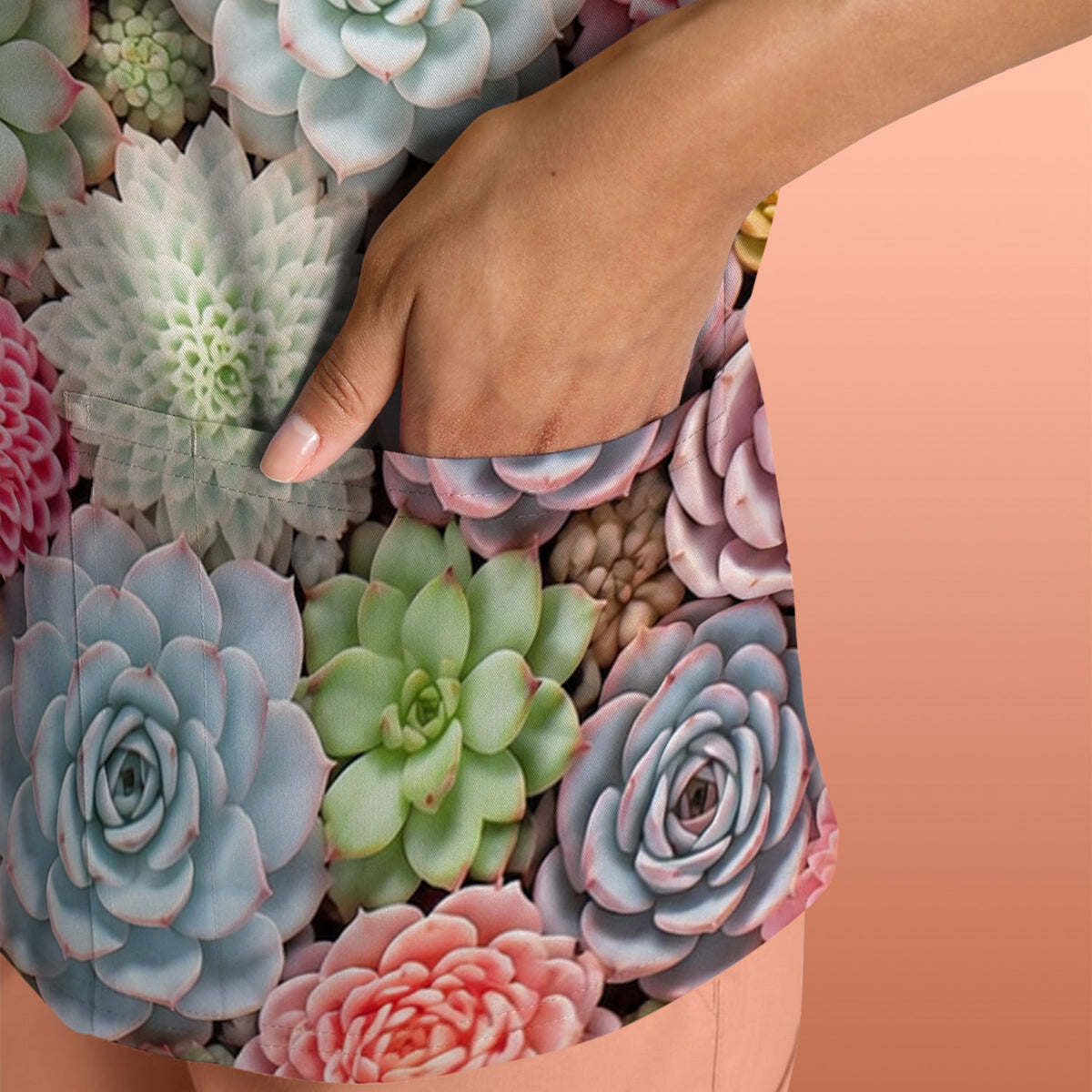 Pastel Succulent Blossom Nurse Scrub Top