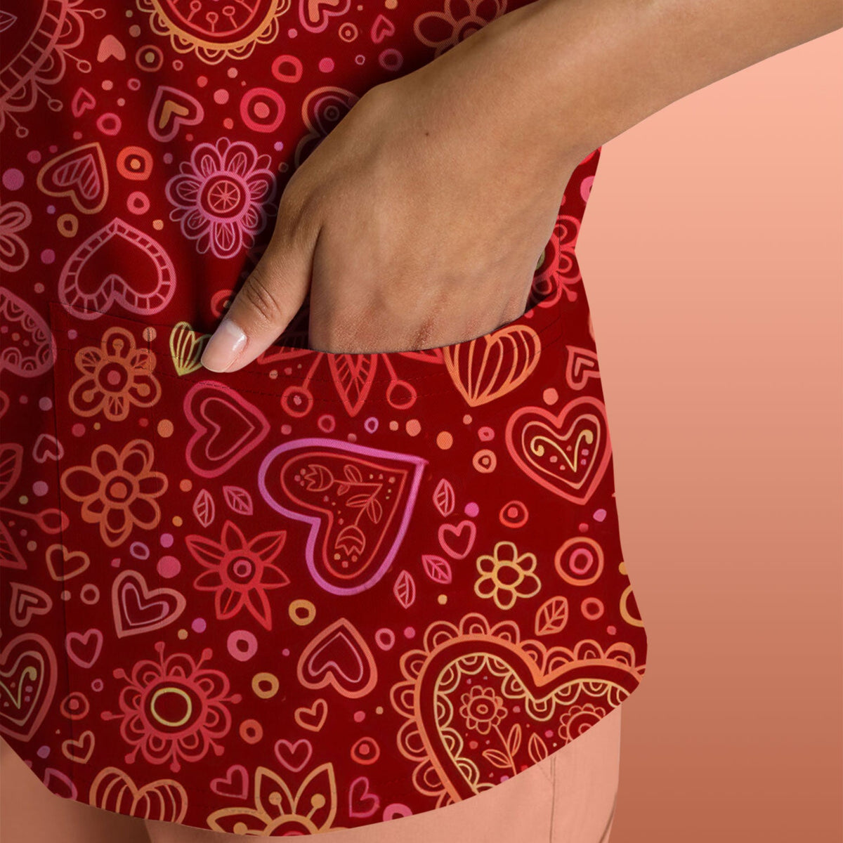 Valentine Heart Nurse Scrub Top, Cute Nursing Pattern Shirt, Breathable Fabrics Nursing Uniform
