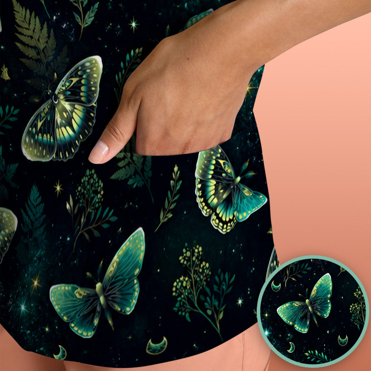 Mystical Moonlight Butterfly Garden Nurse Scrub Top II