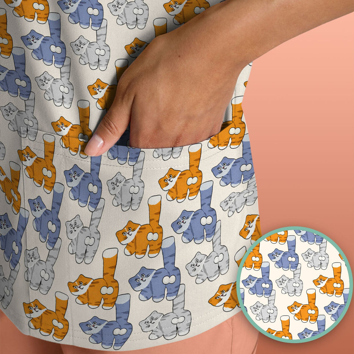 Cartoon Cat Nurse Scrub Top