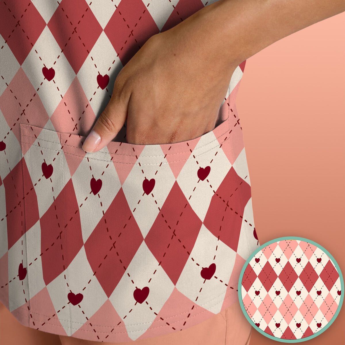 Red Argyle Plaid Nurse Scrub Top