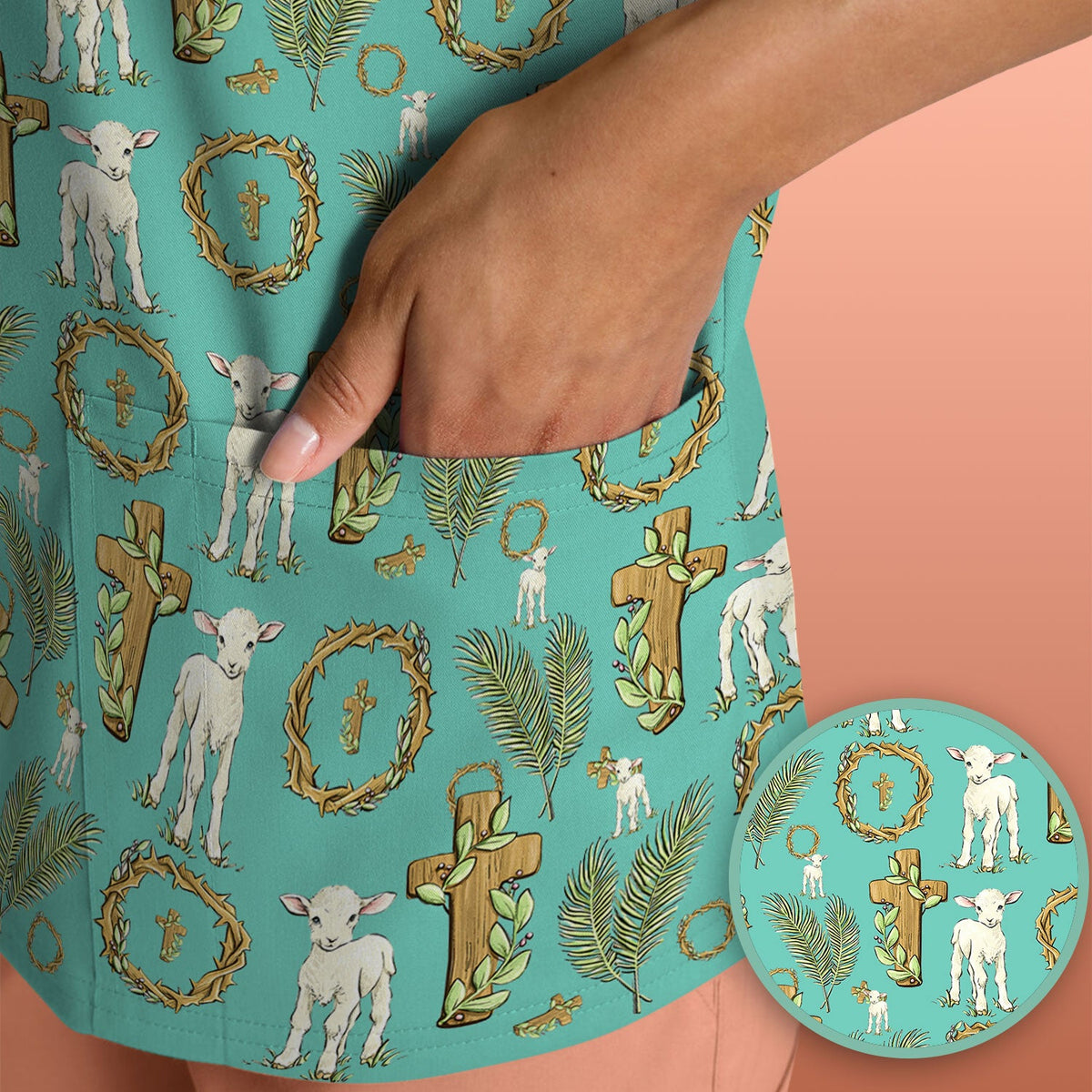 Faith Lamb Cross Nurse Scrub Top