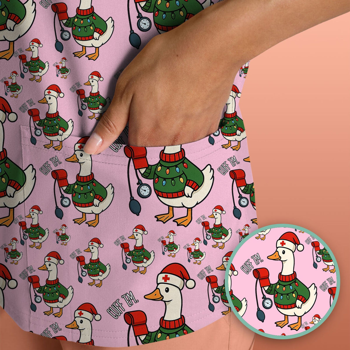 Christmas Duck Nurse Scrub Top