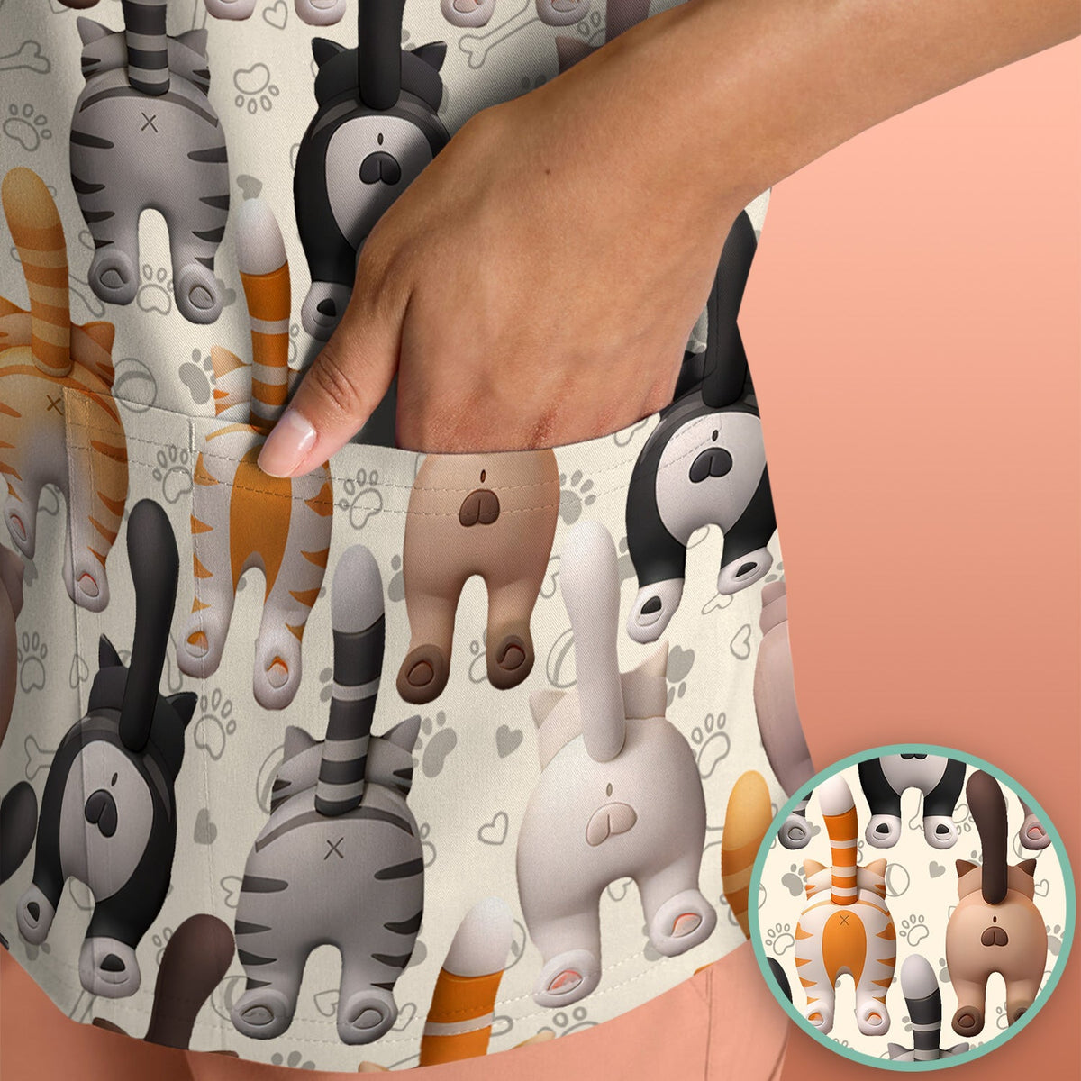 Cat Butt Paw Print Nurse Scrub Top