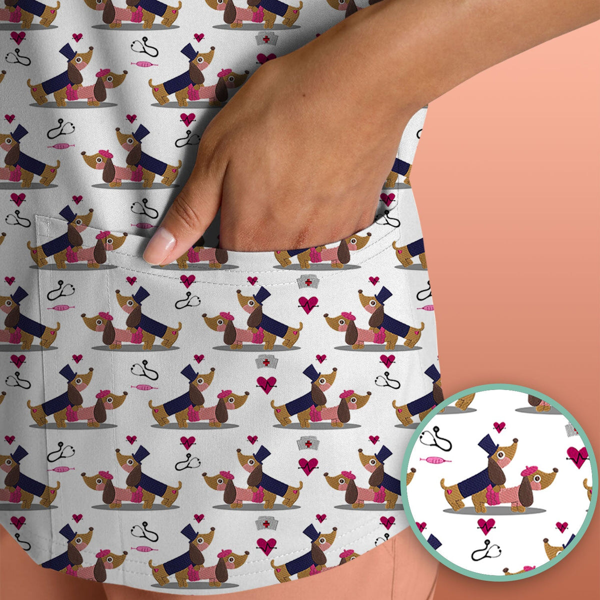 Dachshund Nurse Scrub Top - Valentines Day Gift