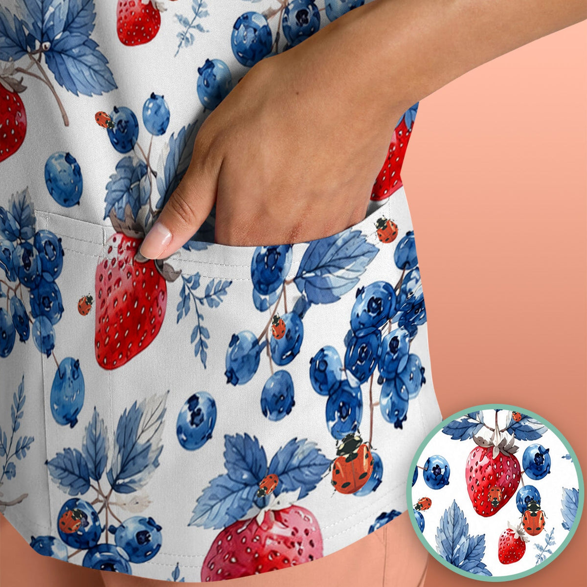 Strawberry Blueberry Ladybug Nurse Scrub Top