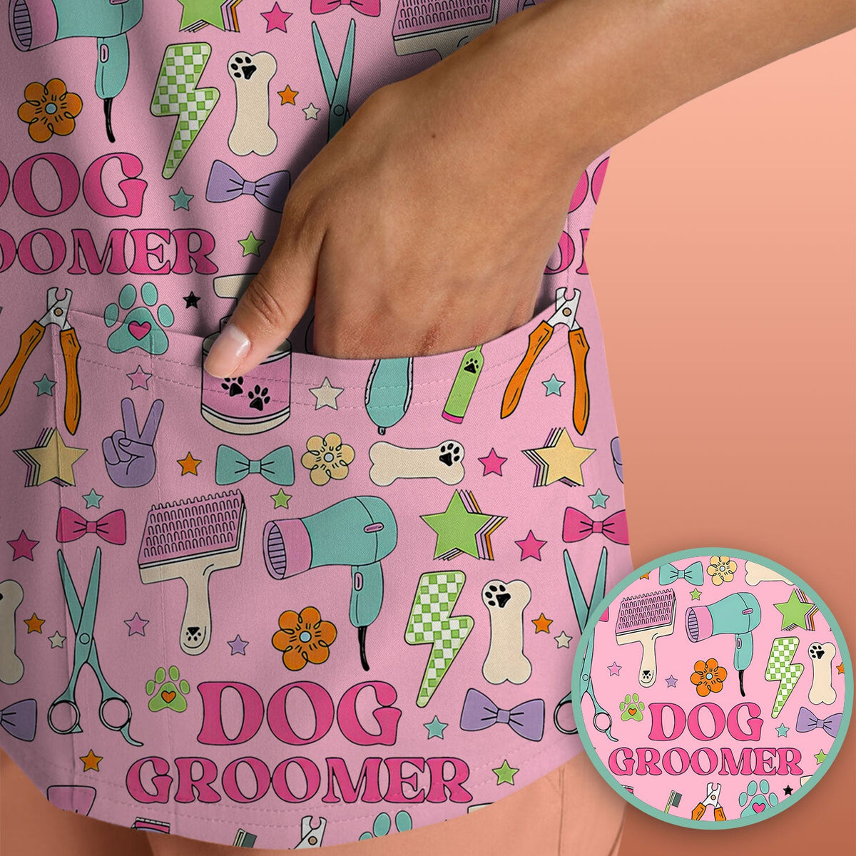 Dog Groomer Tools Nurse Scrub Top