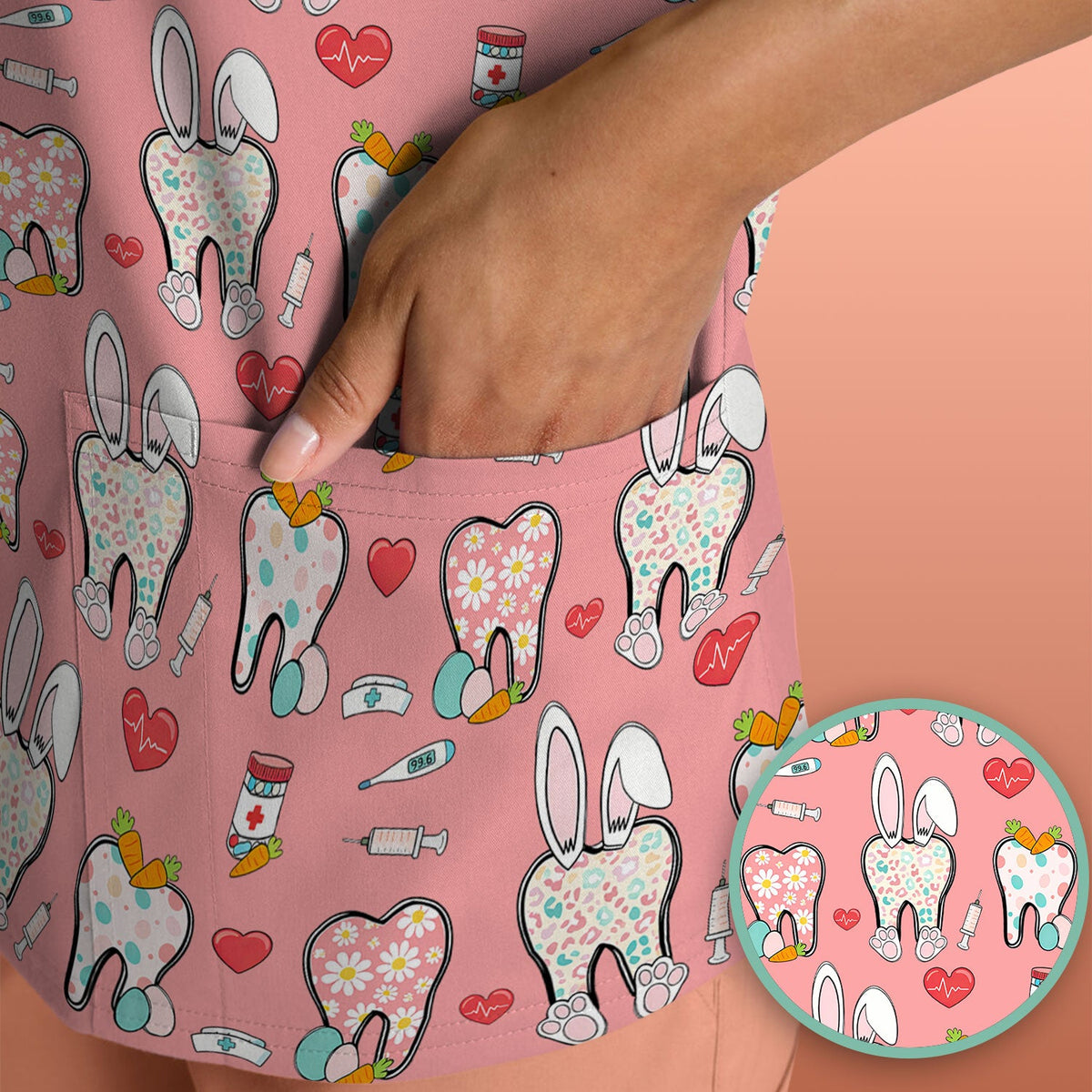 Easter Bunny Dentist Nurse Scrub Top