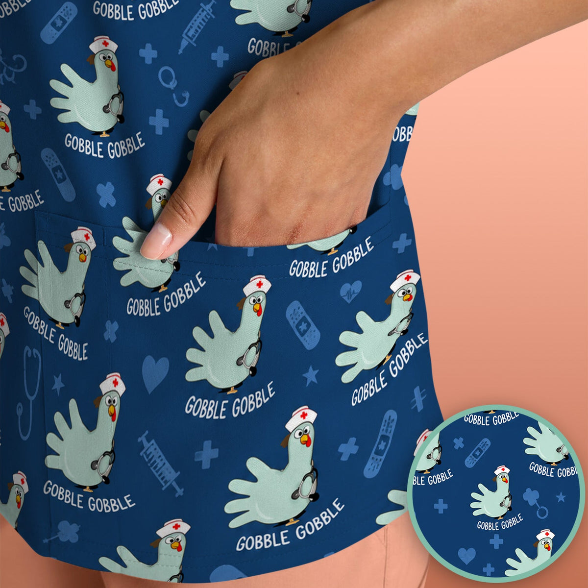 Gobble Gobble Turkey Nurse Scrub Top
