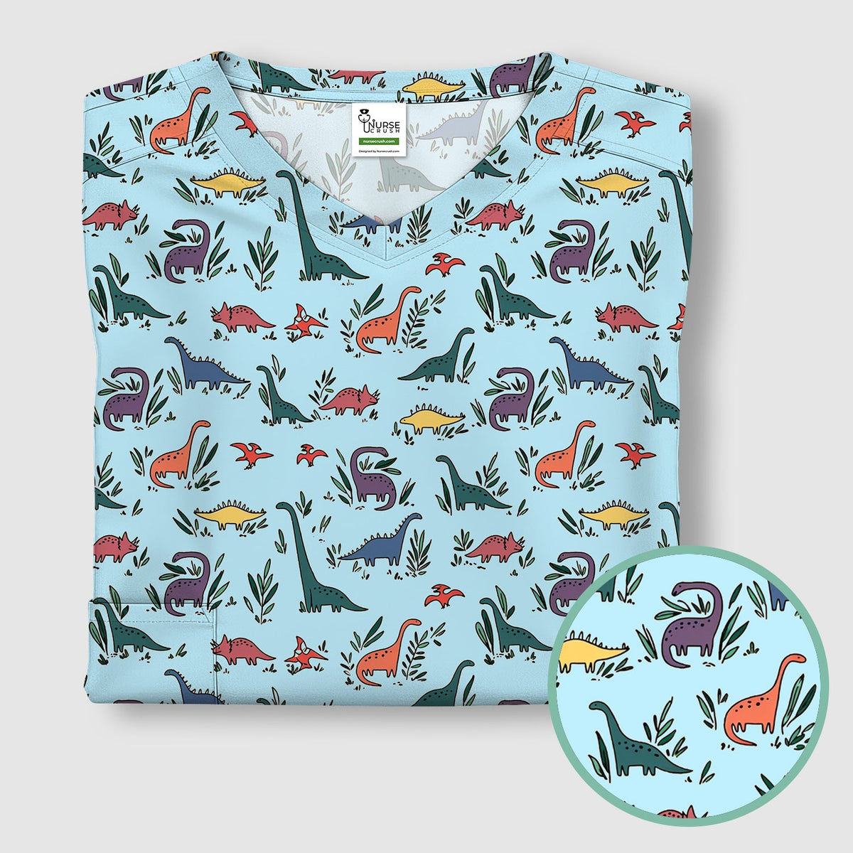 Dinosaur Leafy Garden Nurse Scrub Top