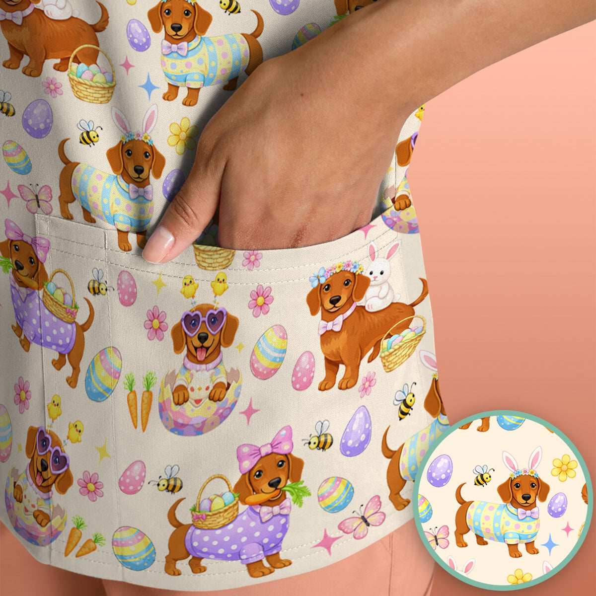 Easter Dachshund Nurse Scrub Top