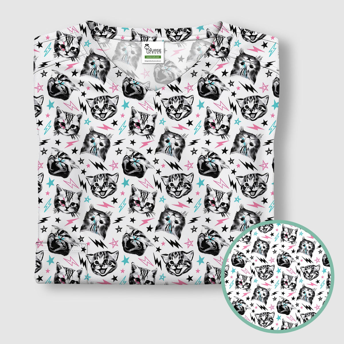 Cat Faces Lightning Nurse Scrub Top