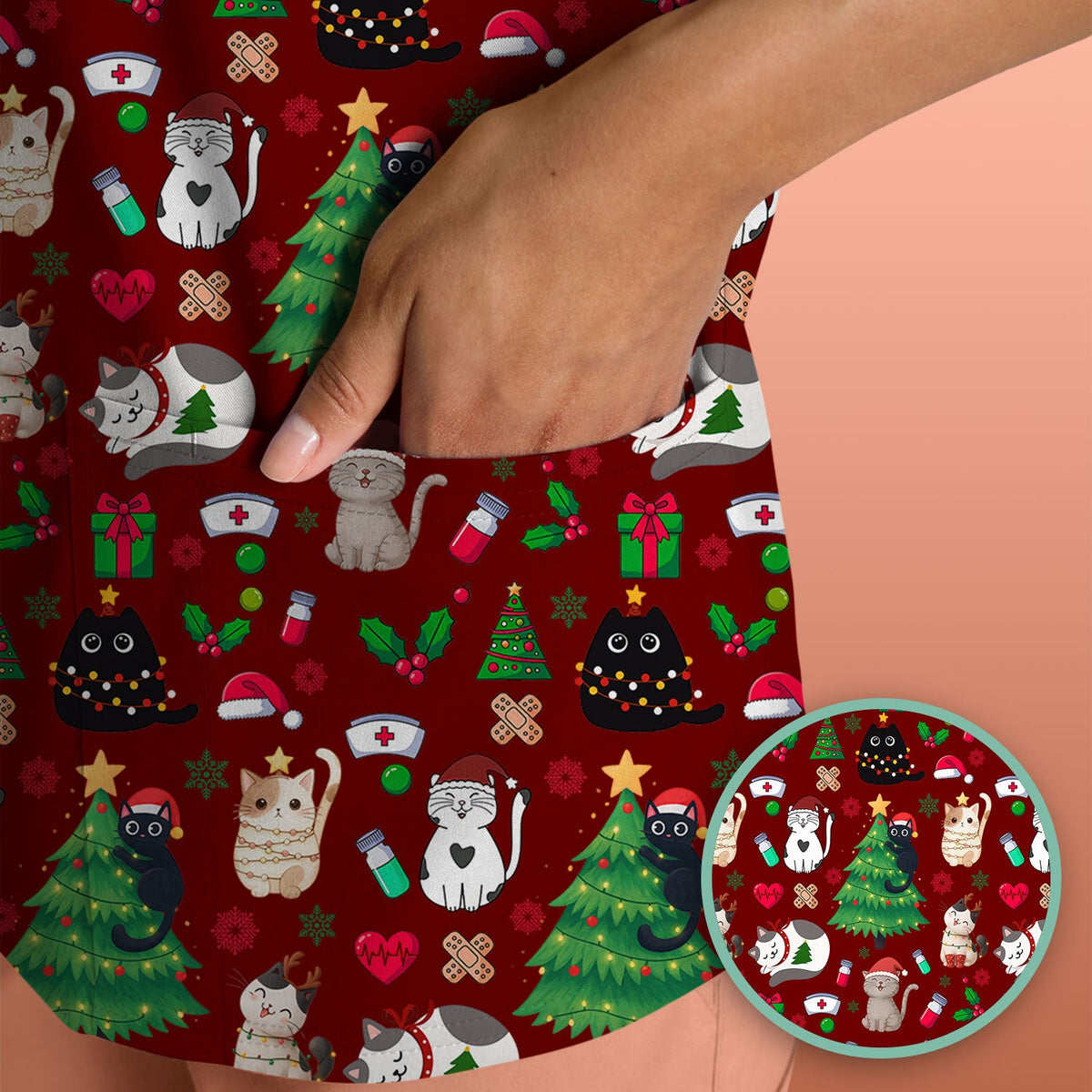 Christmas Pet Nurse Scrub Top