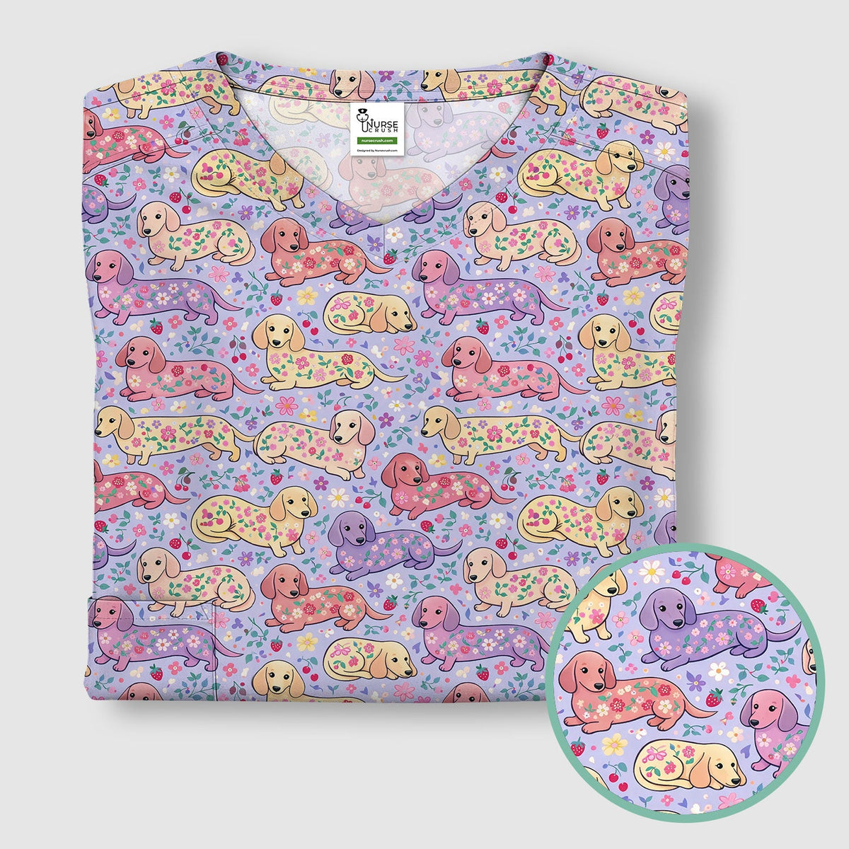Dachshund Floral Nurse Scrub Top