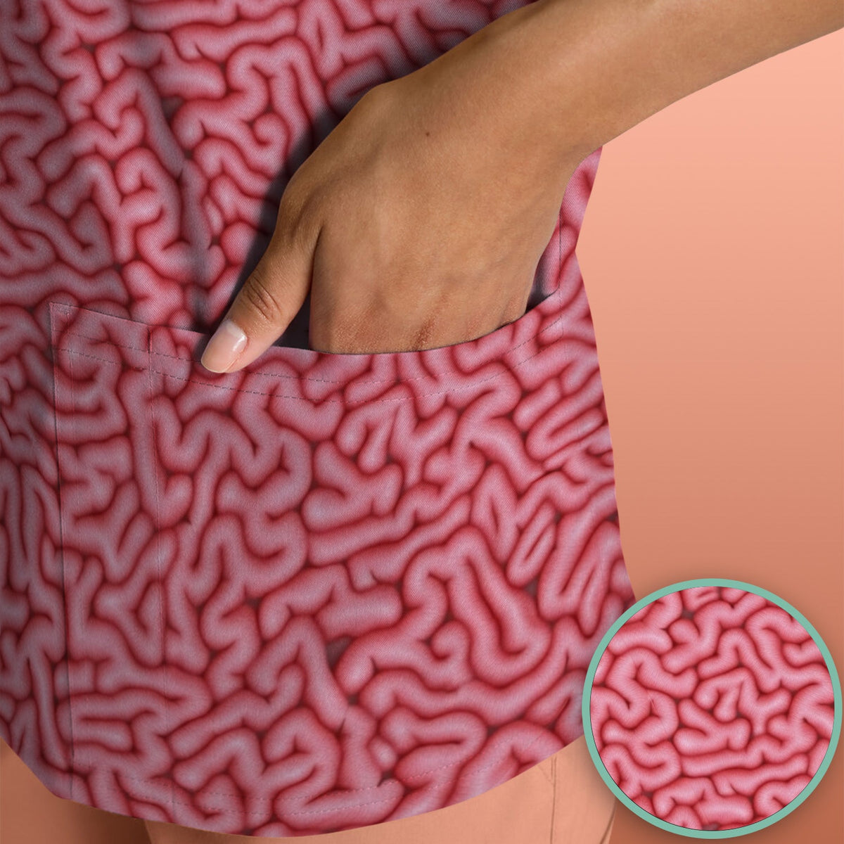 Pink Brain Anatomy Nurse Scrub Top
