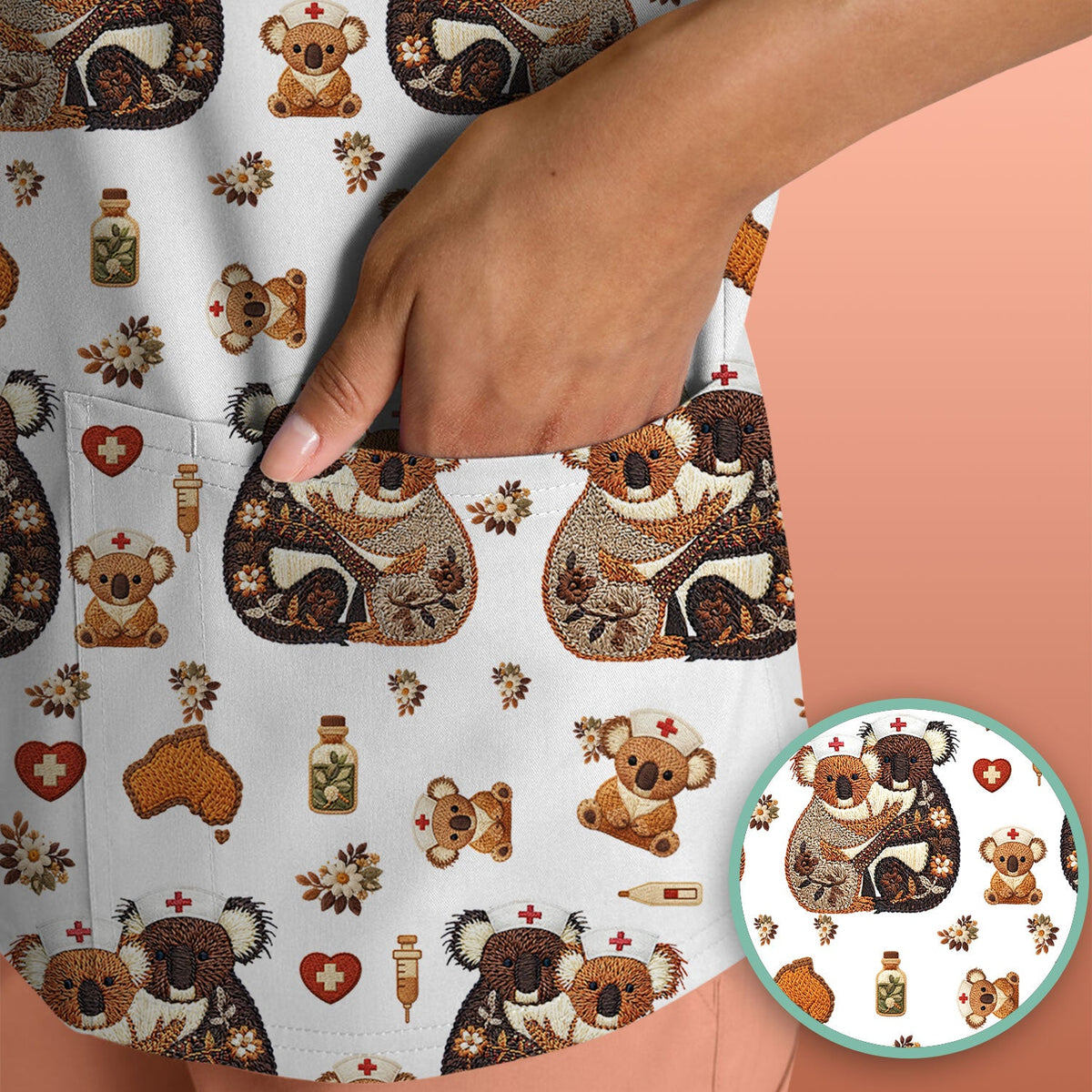Koala Nurse Scrub Top - Valentines Day Gift