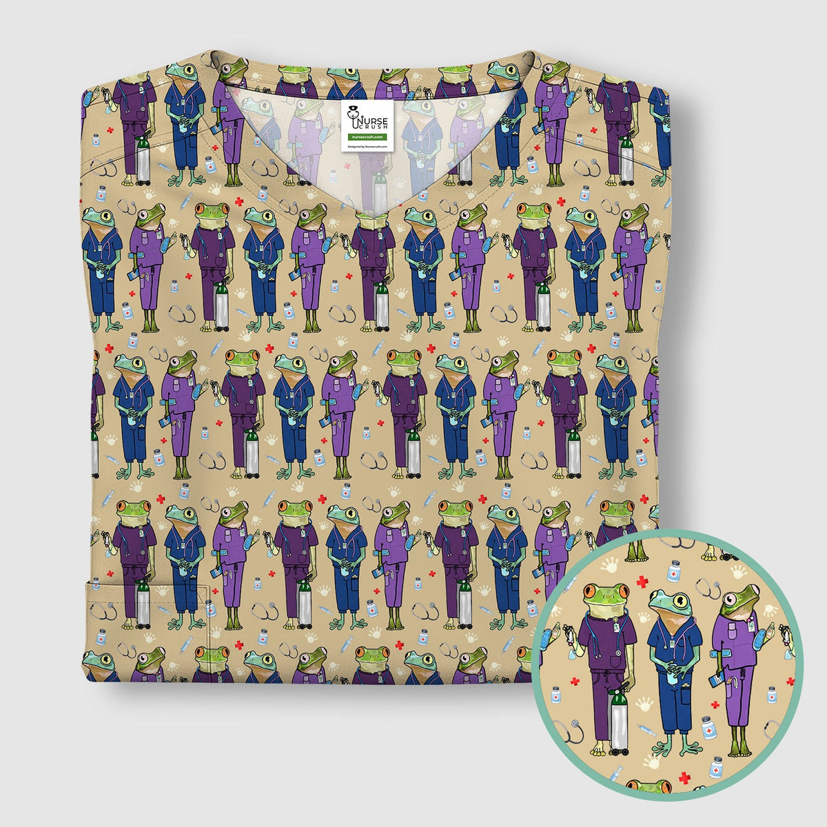 Frog Print Nurse Scrub Top
