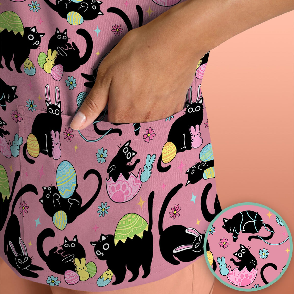 Black Cat Egg Nurse Scrub Top - Easter Gift