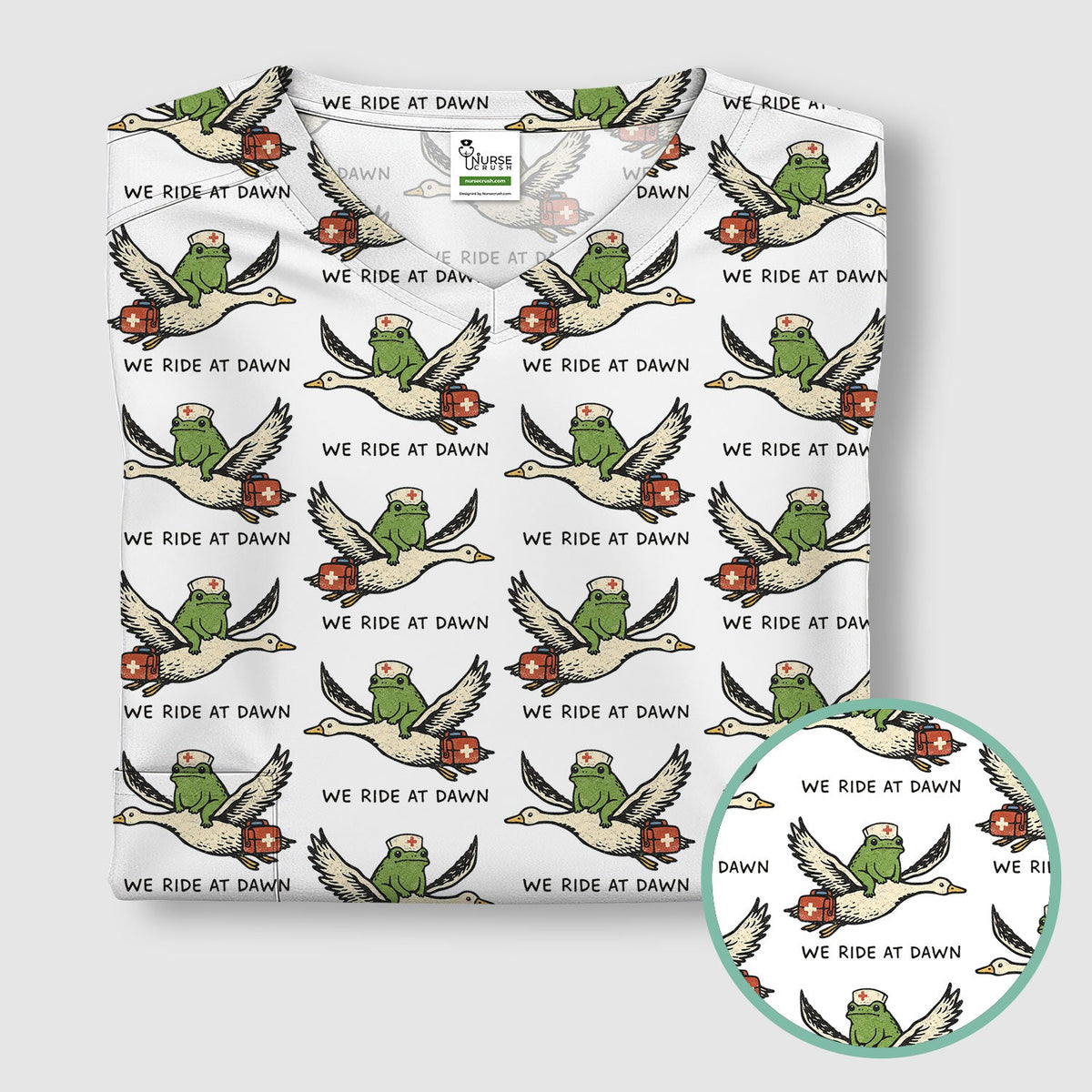 Frog Riding Goose Nurse Scrub Top