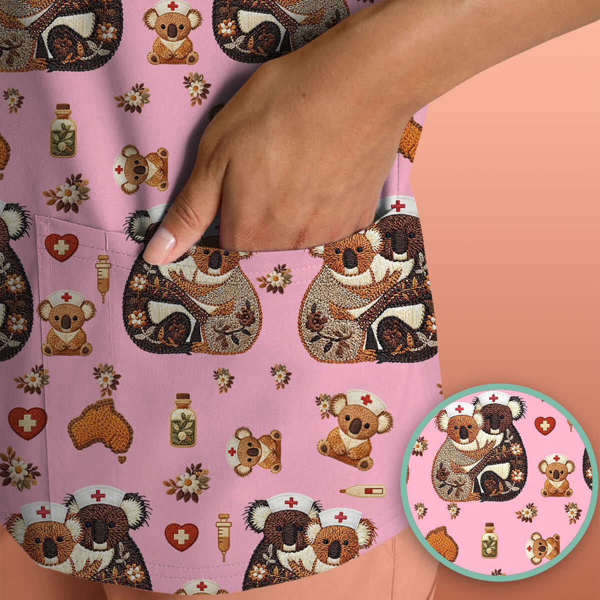Koala Nurse Scrub Top - Valentines Day Gift