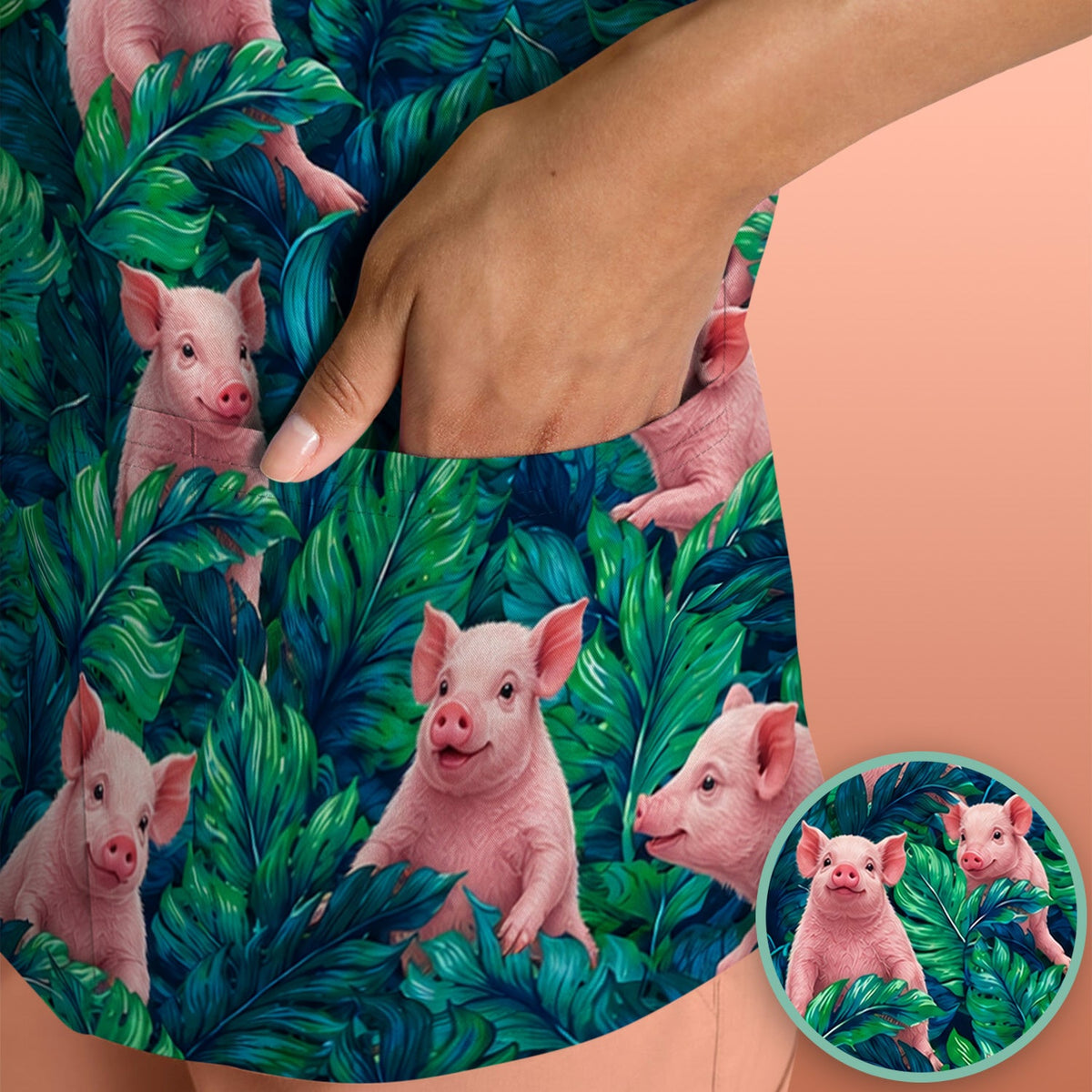 Piglet Jungle Leaves Nurse Scrub Top