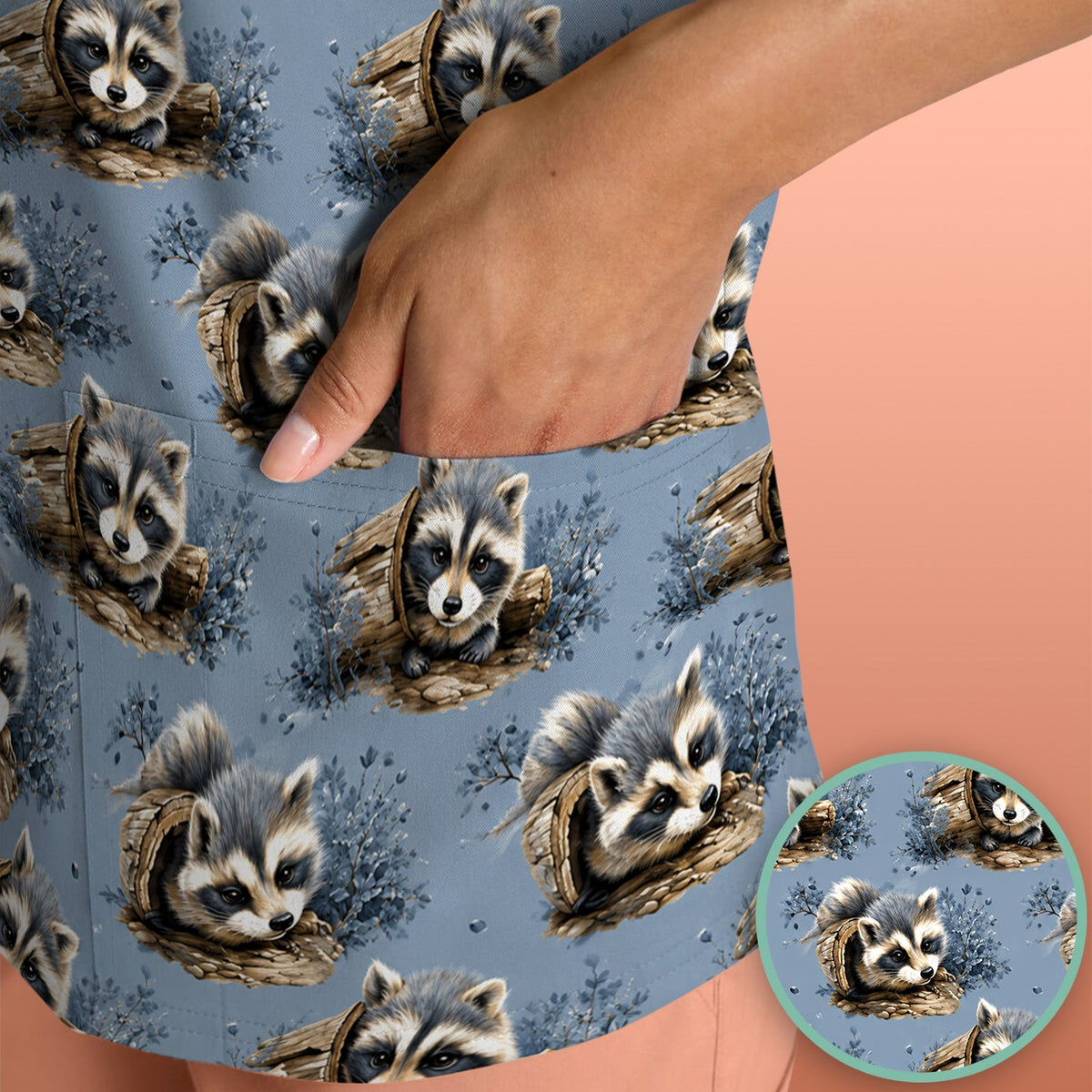 Raccoon In Log Nurse Scrub Top