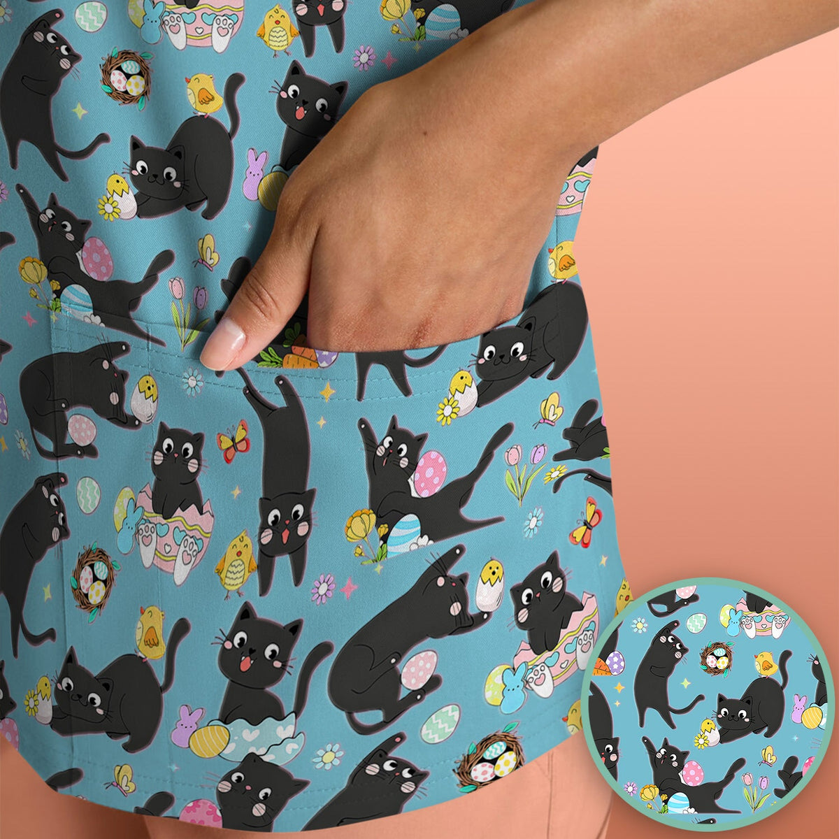 Black Cat Easter Egg Nurse Scrub Top