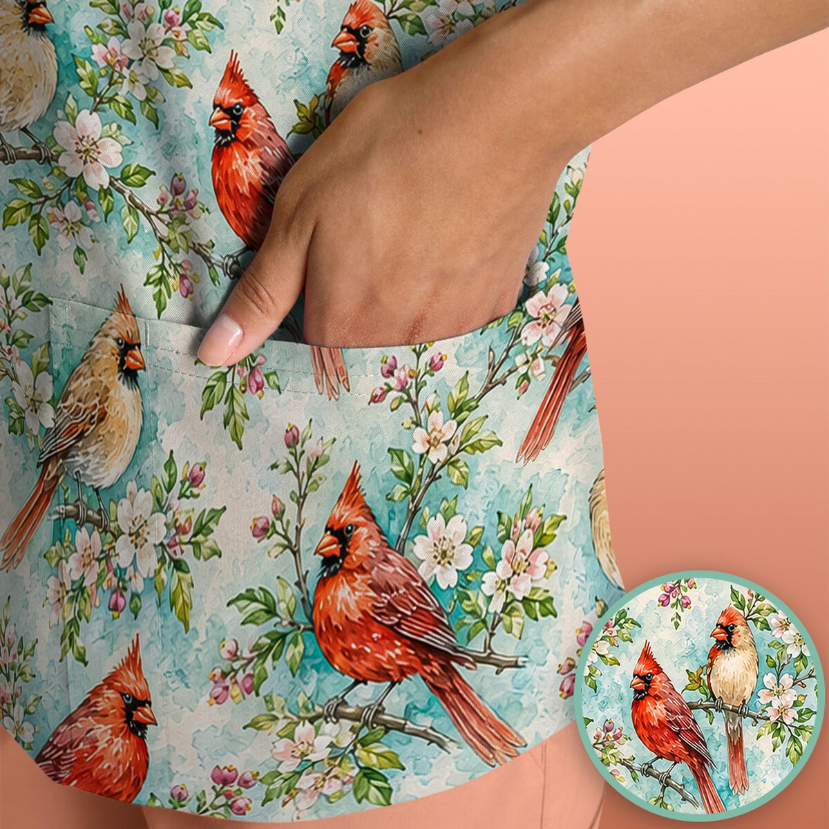 Cardinal Blossom Branch Nurse Scrub Top