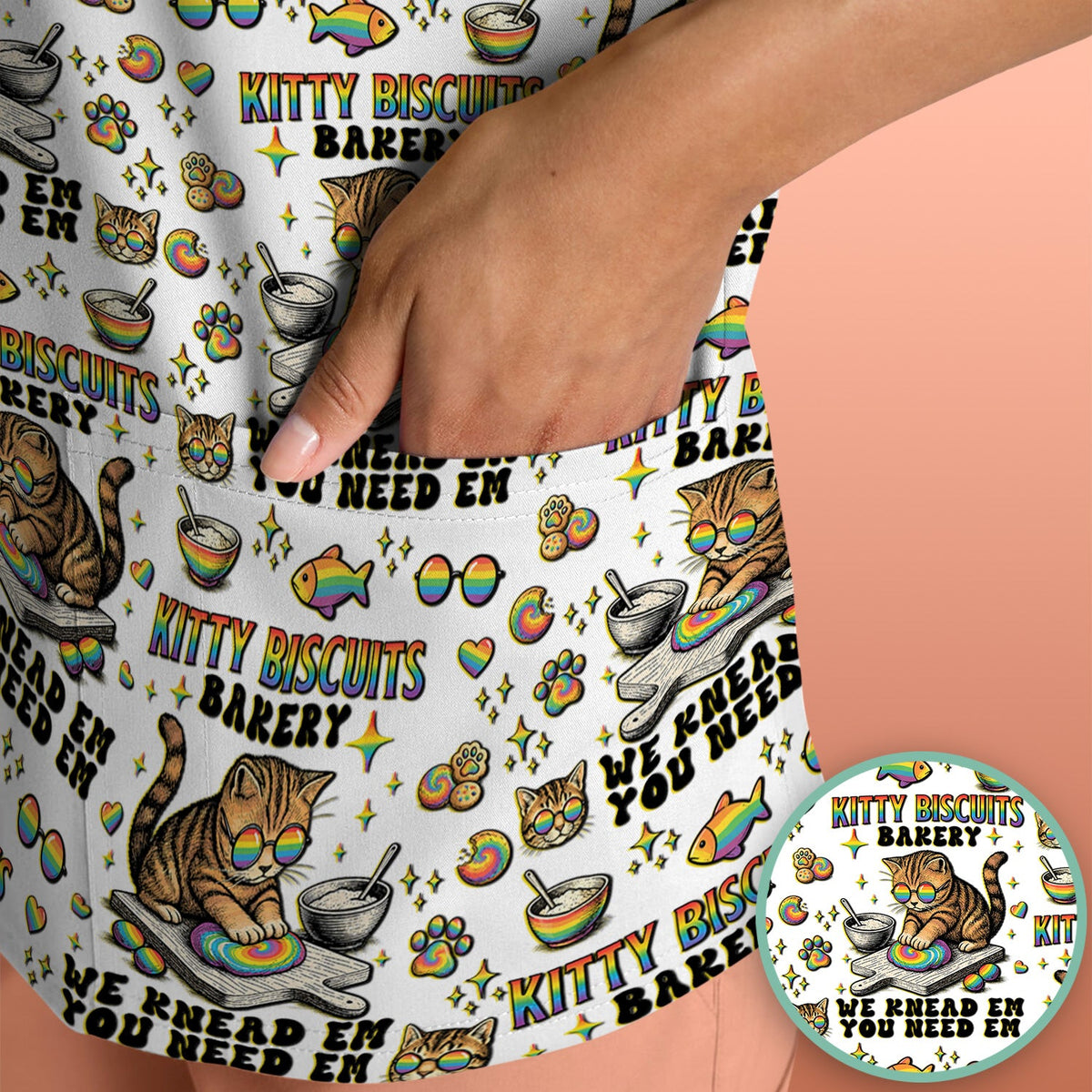 Pride Nurse Cat Baking Scrub Top