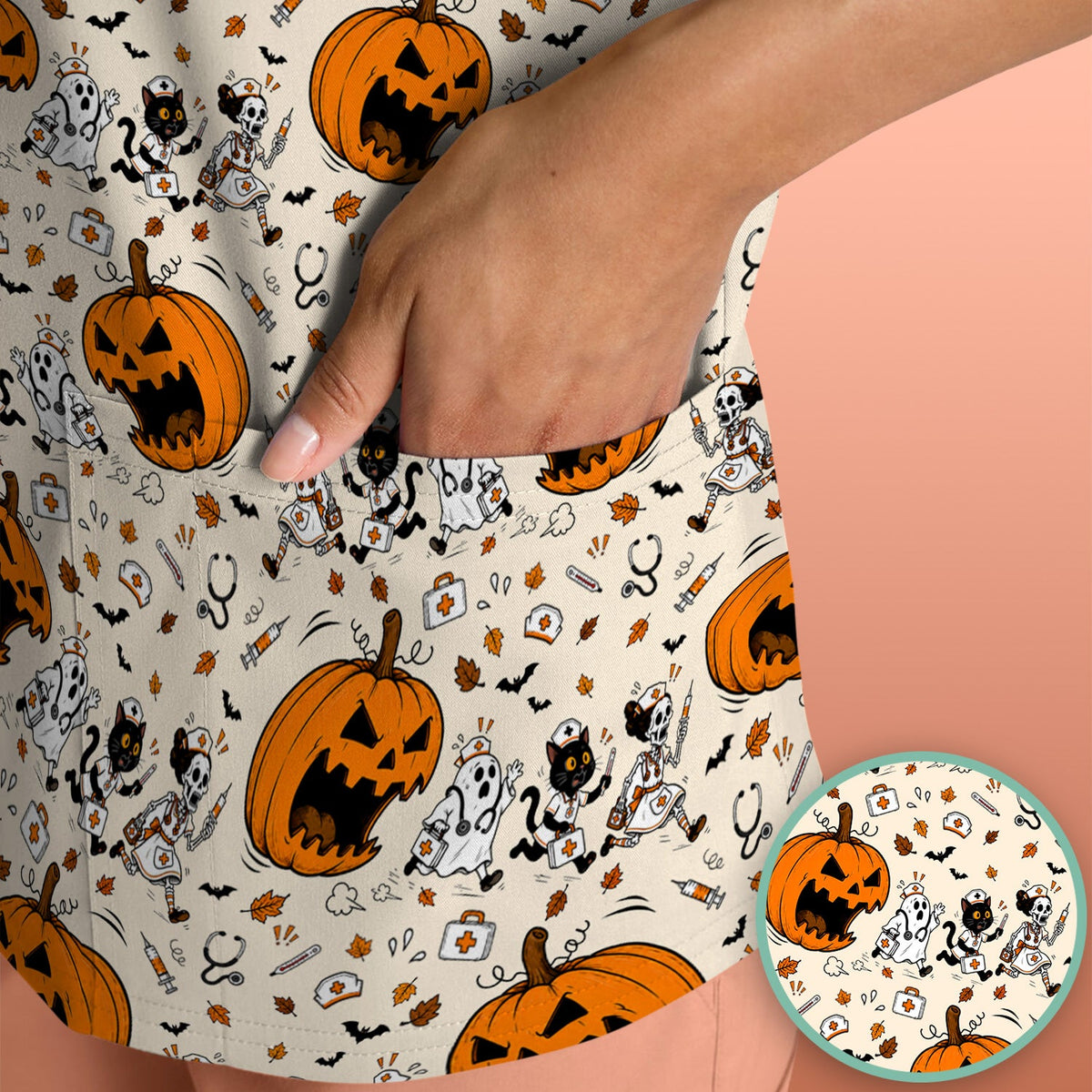 Pumpkin Chasing Nurse Scrub Top - Halloween Gift