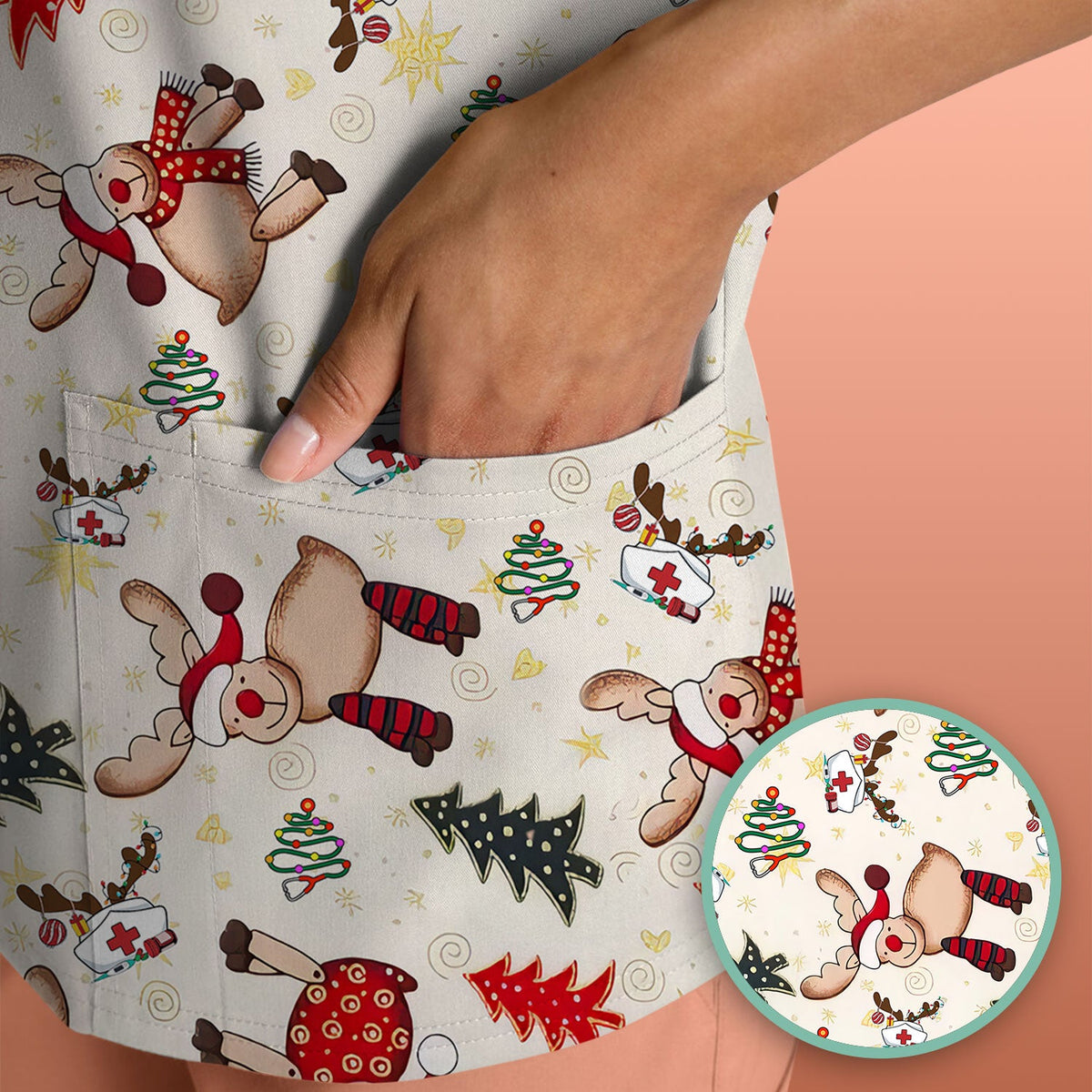 Reindeer Nurse Scrub Top - Christmas Gift