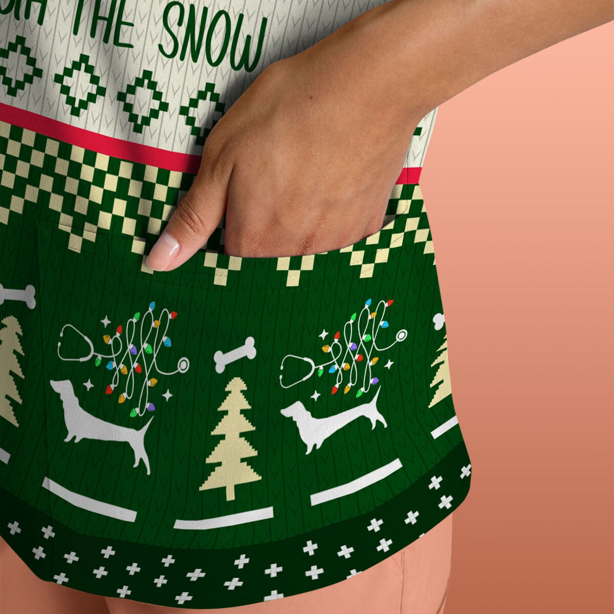 Wiener Dog Through The Snow Christmas Nurse Scrub Top