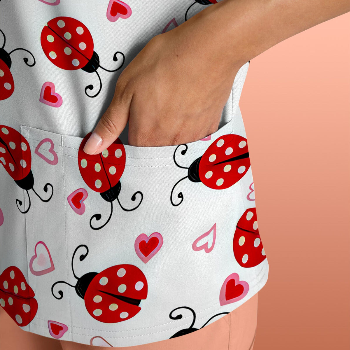 Ladybug Heart Love Nurse Scrub Top